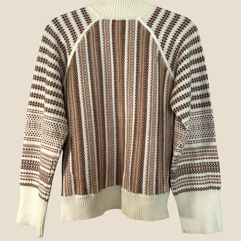 CYRUS Womens S Mock Neck Sweater Cream Brown Striped Textured Knit Quiet Luxury - Picture 2 of 7